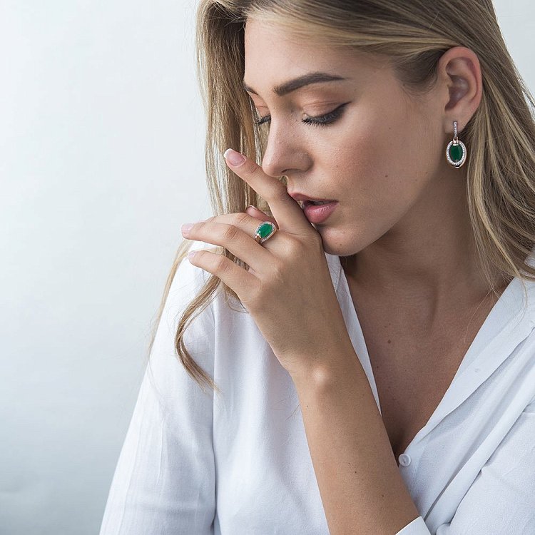 Золота каблучка (хризопраз, фіаніти) к03276 від ювелірного магазину Онікс - 3