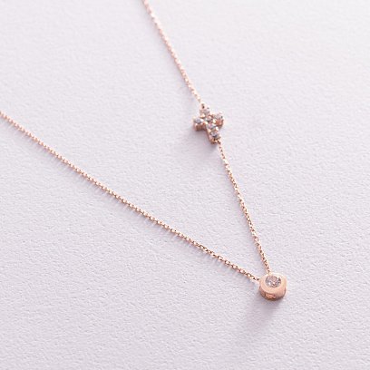 Золотое колье с крестиком (фианиты) кол02113