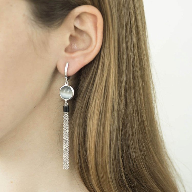 Срібні сережки (агат, ім.улексит) 122278 від ювелірного магазину Онікс - 2