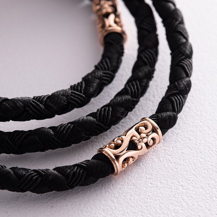 Ювелирный шелковый шнурок с золотой застежкой л0015 от ювелирного магазина Оникс - 1