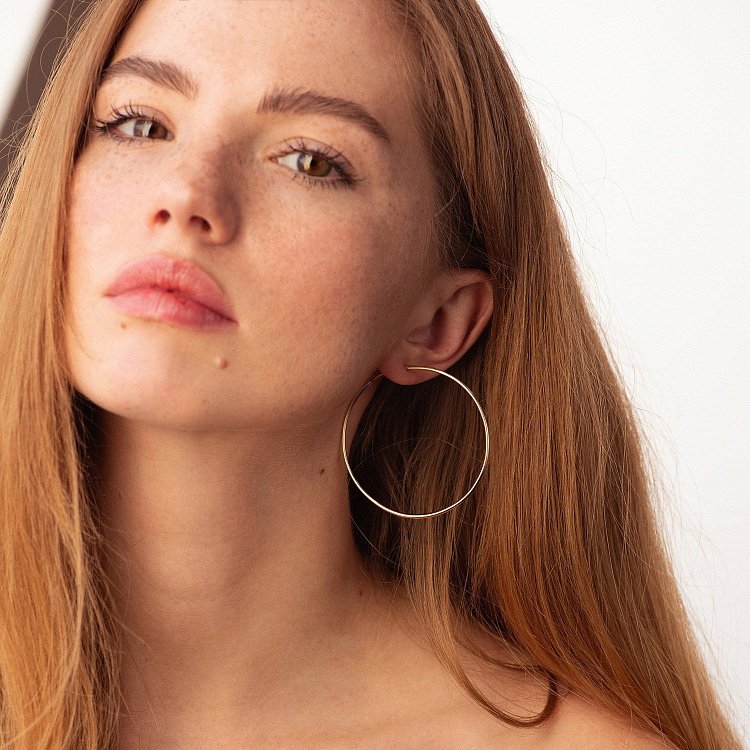 Серьги - кольца в желтом золоте (4.8 см) с08771 от ювелирного магазина Оникс - 1