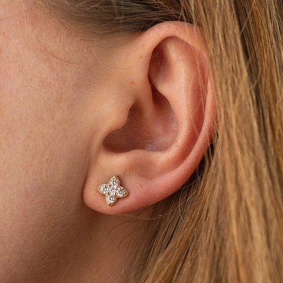 Сережки - пусети "Конюшина" з фіанітами (жовте золото) с09066 №2