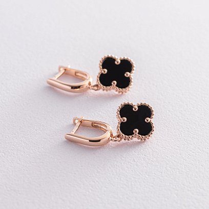 Золоті сережки "Конюшина" (онікс) с06278 №3