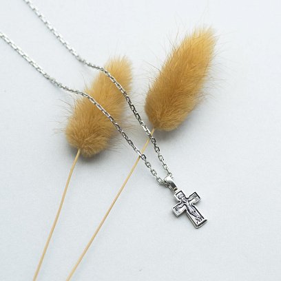 Срібний дитячий хрест "Розп'яття. Молитва" Господи, помилуй " 131651 №4