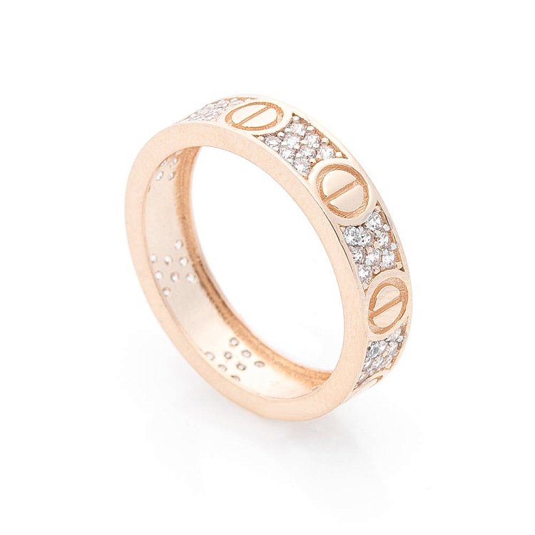 Золота каблучка з фіанітами к05615 від ювелірного магазину Онікс