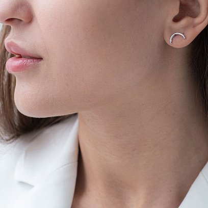 Серьги - пусеты "Дуга" в белом золоте с07076 №2