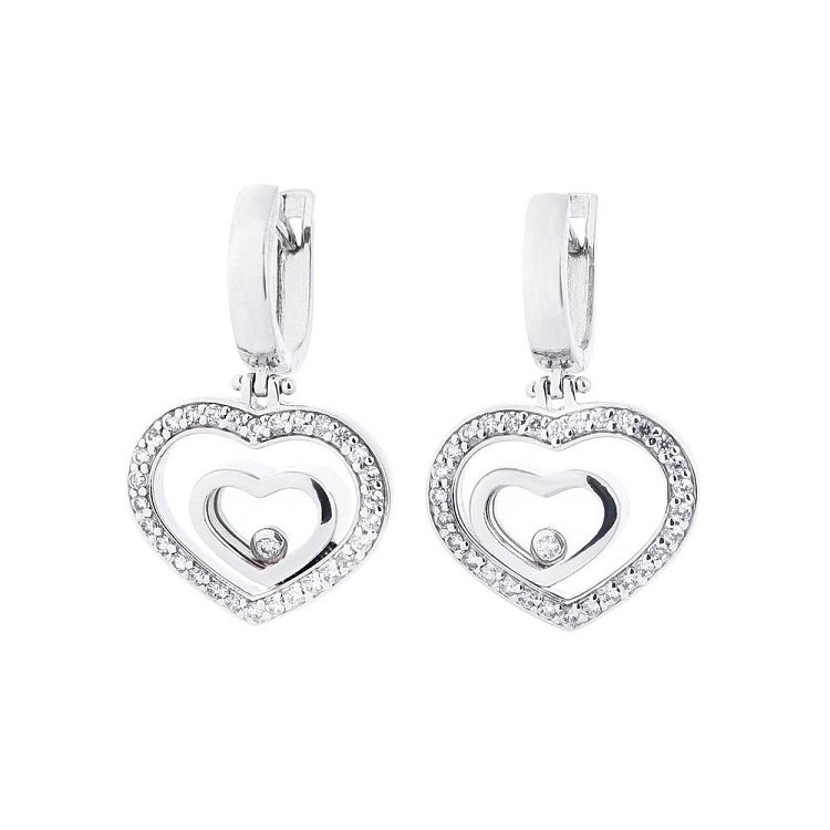 Золотые серьги "Сердечки" (фианиты) с04456 от ювелирного магазина Оникс