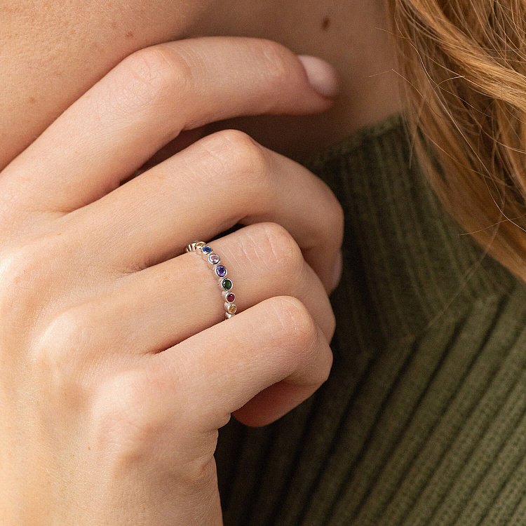 Кольцо с разноцветными фианитами (белое золото) к07130 от ювелирного магазина Оникс - 3