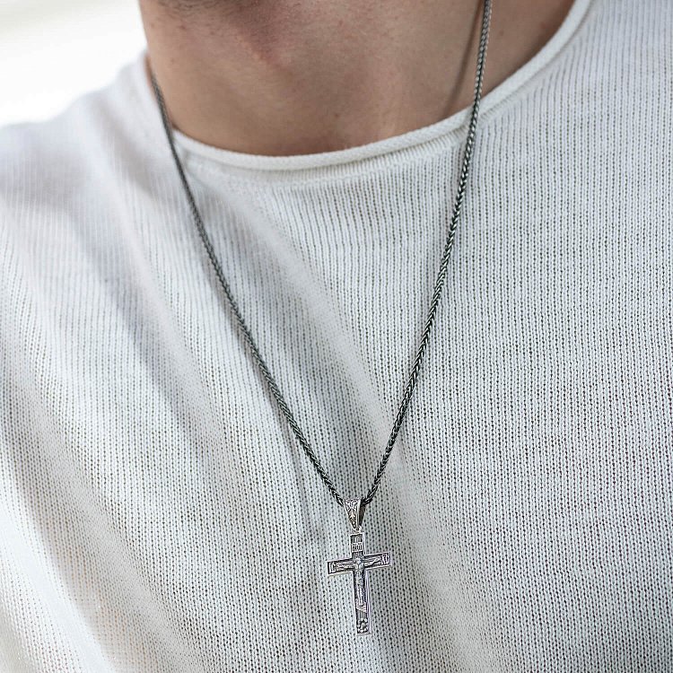 Серебряный крест "Распятие. Спаси и Сохрани" (на укр. языке) кду-10 от ювелирного магазина Оникс - 1