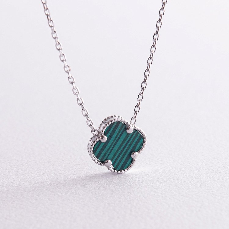 Серебряное колье "Клевер" (синт. малахит) 18339 от ювелирного магазина Оникс - 4