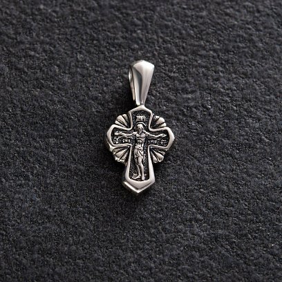 ﻿Серебряный крест "Распятие Христово. Архангел Михаил" с чернением 132707