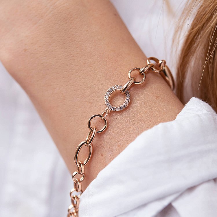 Браслет у червоному золоті "Серце і ключ" (фіаніти) б04934 від ювелірного магазину Онікс - 3