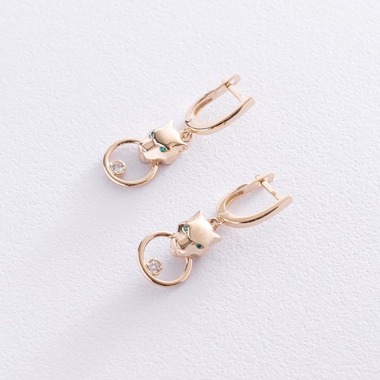 Сережки "Пантери" в жовтому золоті (фіаніти) с07471 від ювелірного магазину Онікс