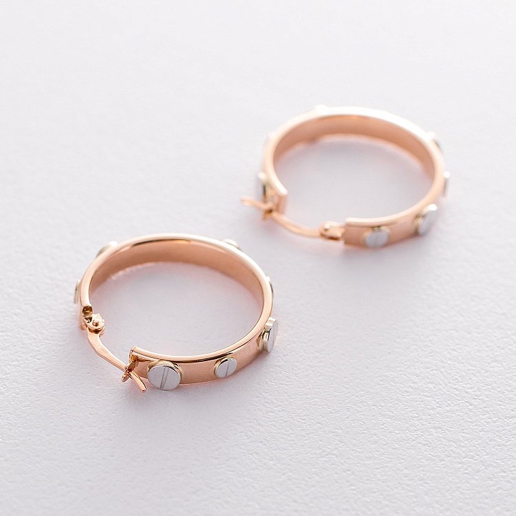 Золоті сережки-кільця на застібці-шпильці 2.5 см с06423 від ювелірного магазину Онікс - 2