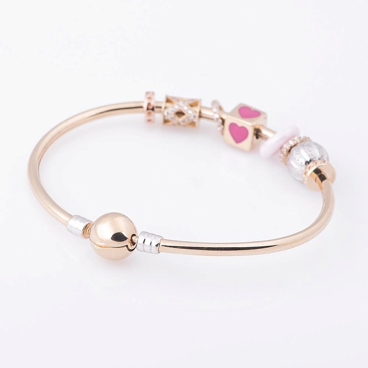 Золотой браслет с шармами "Сердечко" (фианиты) б02724 от ювелирного магазина Оникс - 2