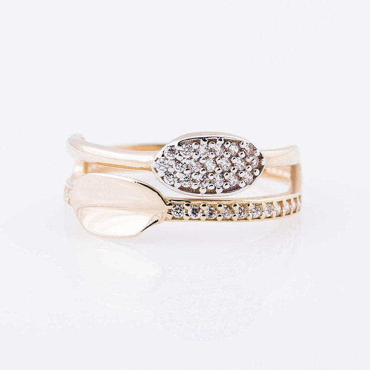 Золота каблучка з фіанітами к05219 від ювелірного магазину Онікс