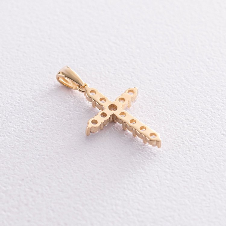 Золотий хрестик з білими фіанітами п03566 від ювелірного магазину Онікс - 3