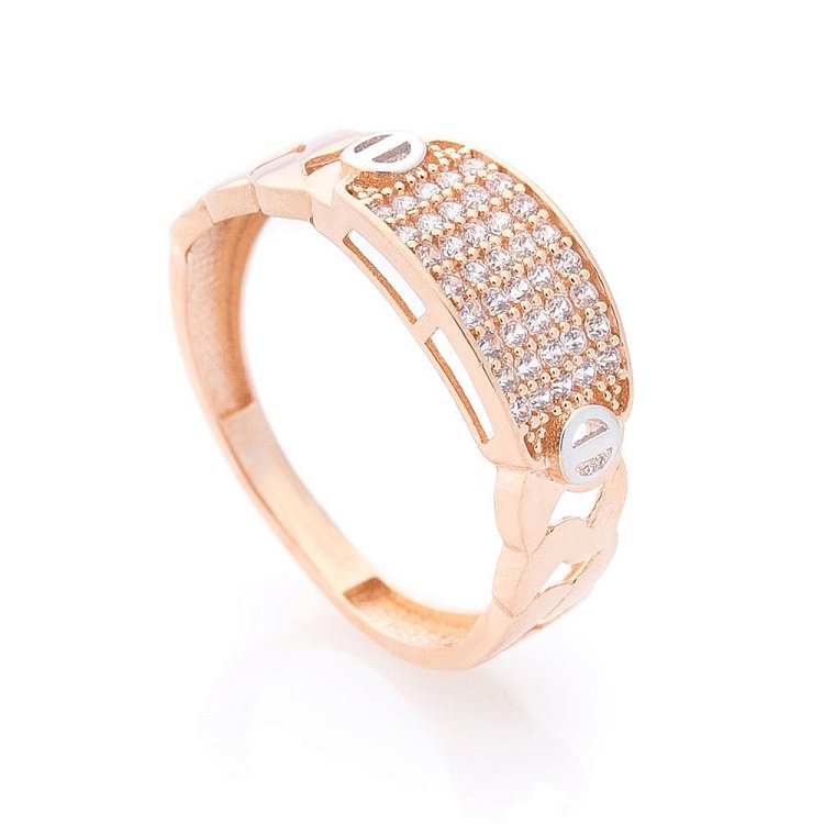 Золотий перстень з фіанітами к05899 від ювелірного магазину Онікс