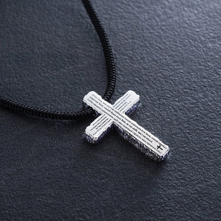 Православный серебряный крест "Отче наш" на шнурке 181272 от ювелирного магазина Оникс - 4