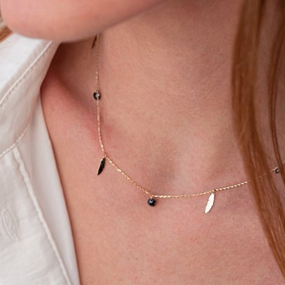 Кольє "Пір'ячка" в жовтому золоті (фіаніти) кол02032 №3