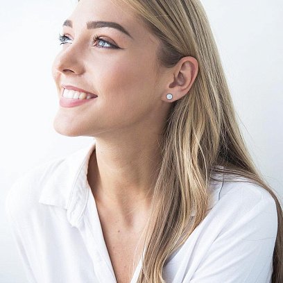 Золотые серьги-пусеты "Сияние" (синт. опал) 6 мм с05474 №7