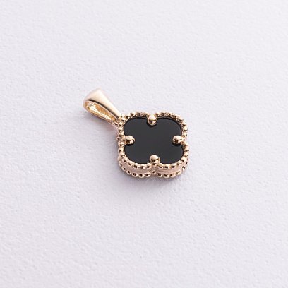 Підвіска "Конюшина" в жовтому золоті (онікс) п03962