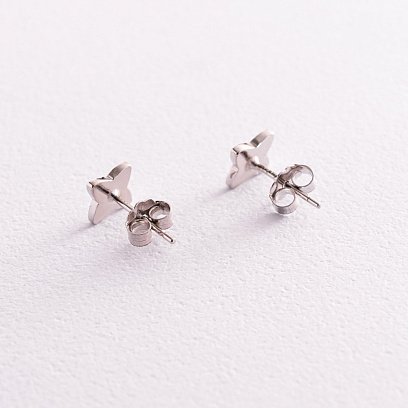 Серебряные серьги - пусеты "Клевер" (белая эмаль) 123050 №3