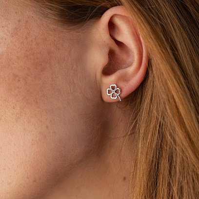 Серьги - пусеты "Клевер" в белом золоте с08276 №5