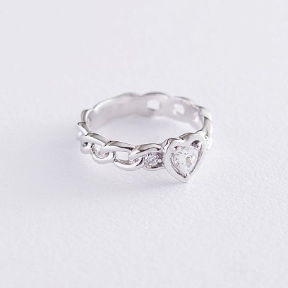 Кольцо "Сердце" в белом золоте (фианит) к06288
