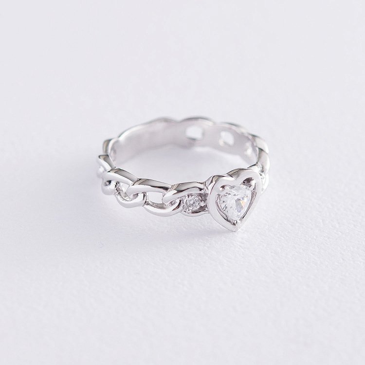 Кольцо "Сердце" в белом золоте (фианит) к06288 от ювелирного магазина Оникс