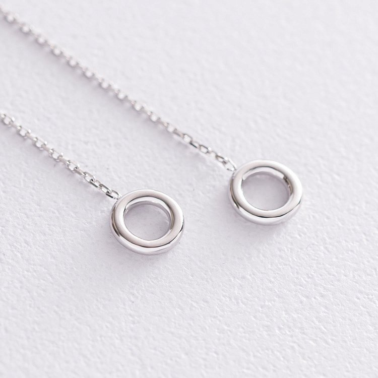 Серьги "Кружочки" на цепочке в белом золоте с07276 от ювелирного магазина Оникс - 3