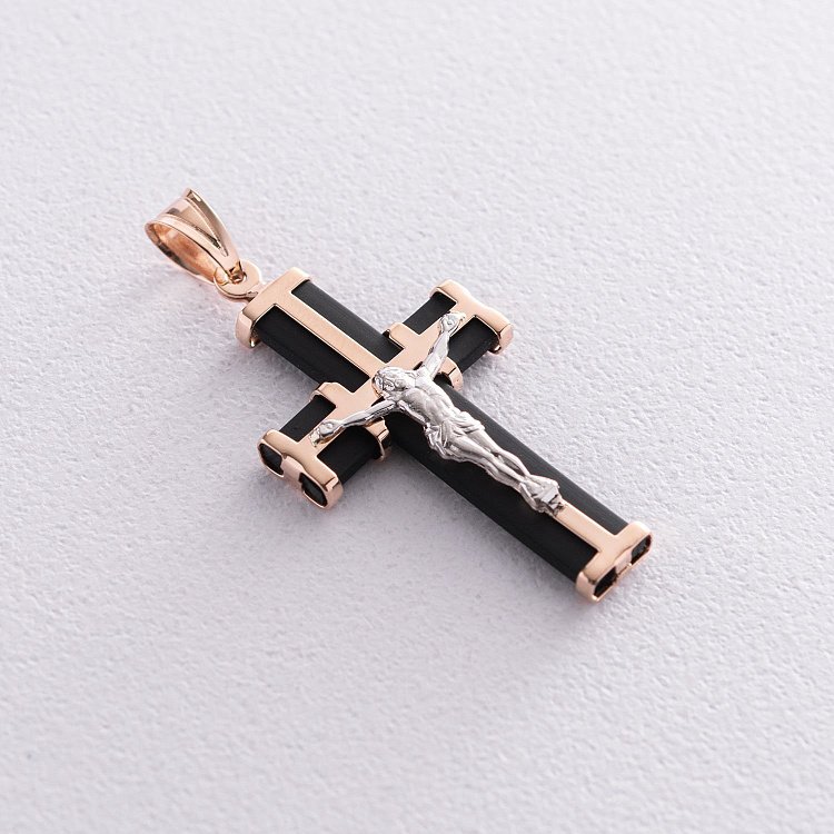 Золотой православный крест "Распятие. Спаси и Сохрани" (каучук) 940011 от ювелирного магазина Оникс