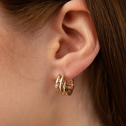 Сережки - кільця "Змії" у червоному золоті (фіаніти) с09336 №5