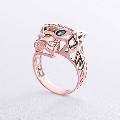 Кольцо "Пантера" в красном золоте (фианиты) к07036 №5