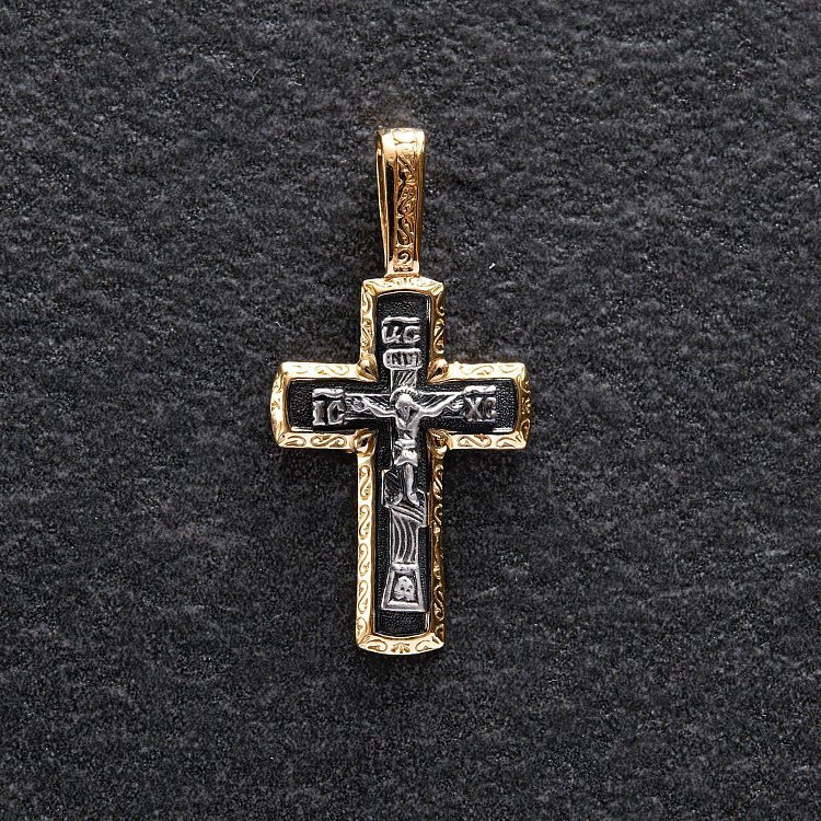 Православный крестик "Распятие. Спаси и сохрани" (позолота) 133089 от ювелирного магазина Оникс - 2