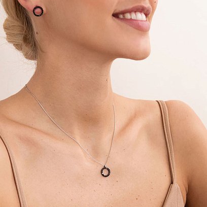 Золоті сережки - пусети "Кругообіг" (чорні діаманти) 1.2 см сб0357di №4