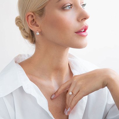 Золотое кольцо (жемчуг и фианиты) к05282 №2