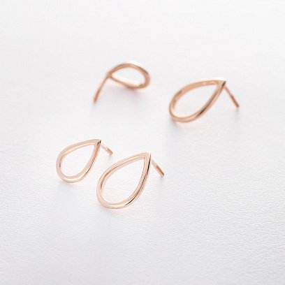 Серьги-пусеты "Капельки" в красном золоте 1.4*1.0 см с06314 №3