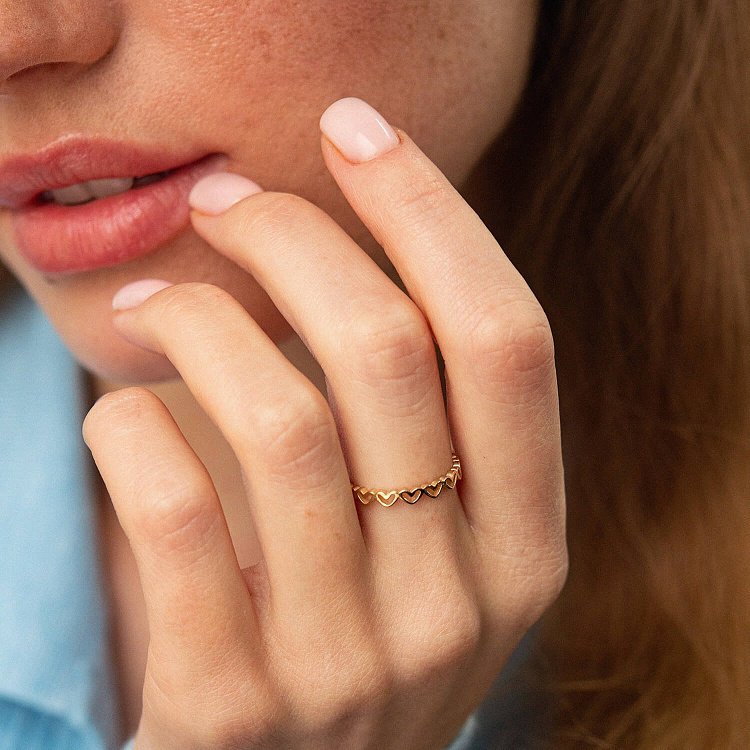 Кольцо "Сердечки" в желтом золоте к07189 от ювелирного магазина Оникс - 4