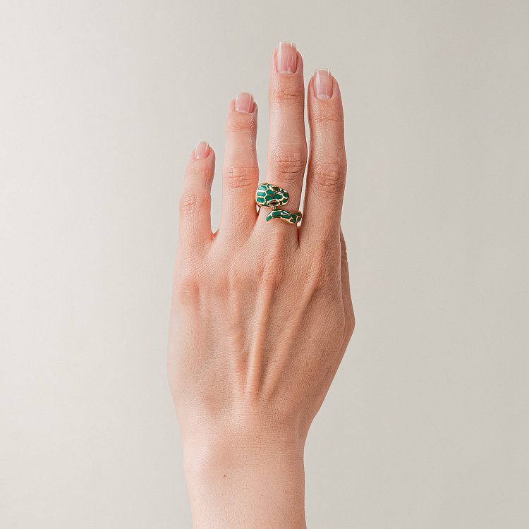 Золота каблучка "Змія" (емаль, фіаніти) к07397 від ювелірного магазину Онікс - 1