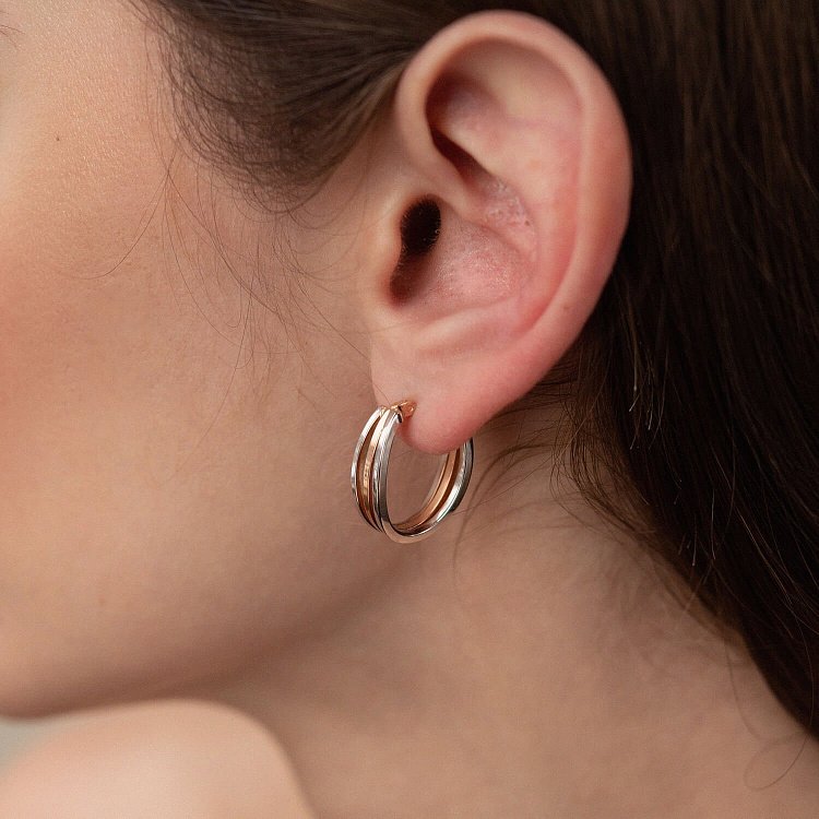 Серьги "Сплетение" (красное и белое золото) с08078 от ювелирного магазина Оникс - 3