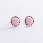 Золотые серьги - пусеты (розовый опал, бриллианты) сб0525sc от ювелирного магазина Оникс