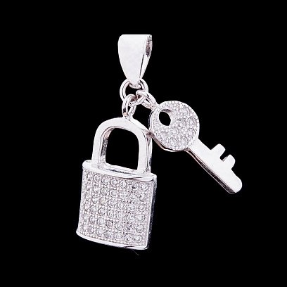 Срібна підвіска "Замочок і ключик" з фіанітами 132233 №2