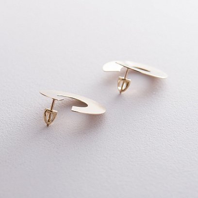 Золотые серьги-пусеты Головокружение (блестящие) с06490 №5