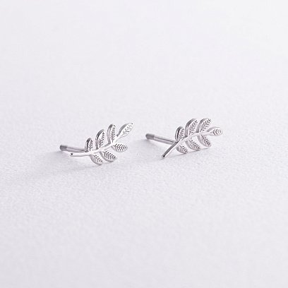 Сережки - пусети "Гілочки" в білому золоті с07014 №2