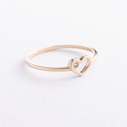 Кольцо "Сердечко" в желтом золоте (фианит) к08488 №2
