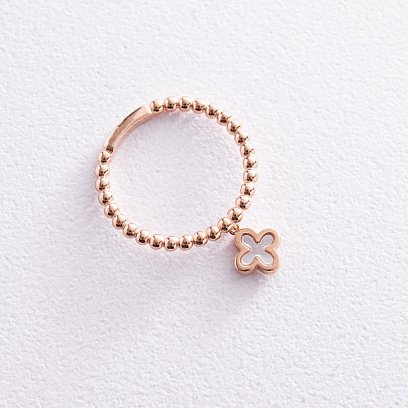 Кулькова золота каблучка "Конюшина" з перламутром к07184 №3