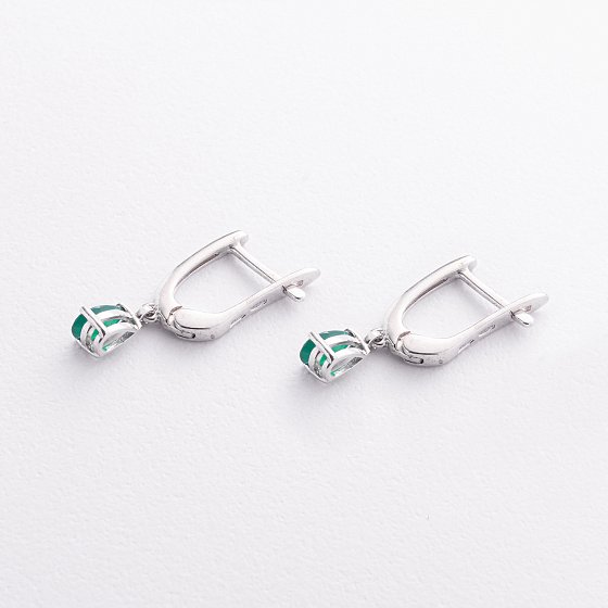Серебряные серьги "Капельки" (зеленый агат) 2630/1р-GRAG №3