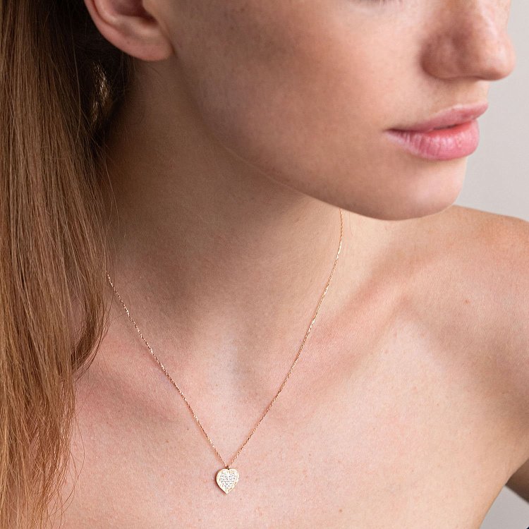 Золотое колье "Сердце" с фианитами кол01713 от ювелирного магазина Оникс - 1