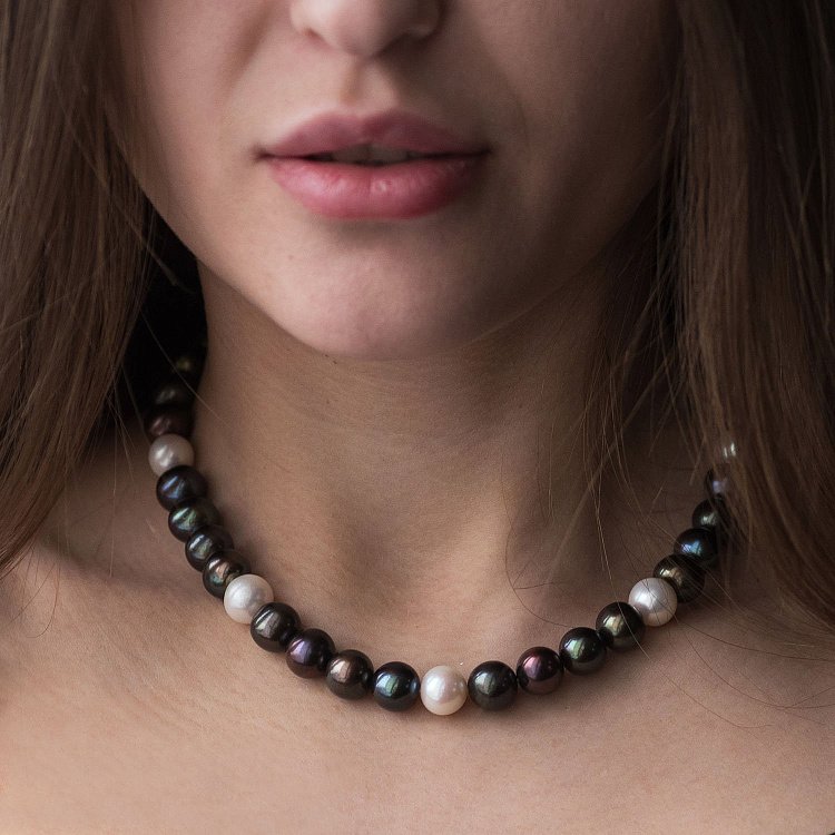 Кольє з перлів з фіанітами бус729 від ювелірного магазину Онікс - 1